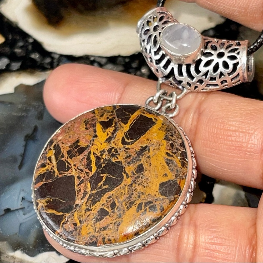 Rose Quartz & Brecciated Jasper Pendant 2 1/4”